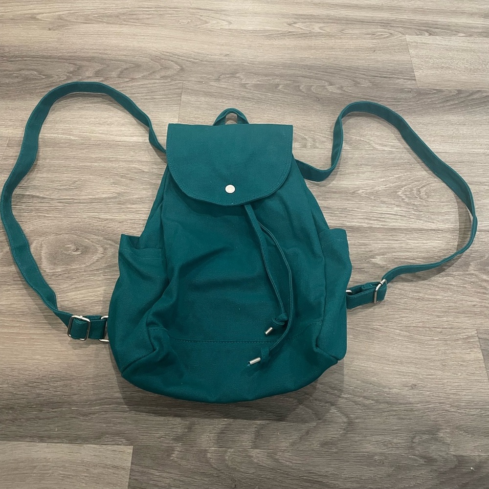 Teal drawstring Baggu canvas backpack